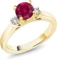 💎 gem stone king women's engagement ring: 18k yellow gold plated silver with red created ruby and white created sapphire (1.10 cttw) logo