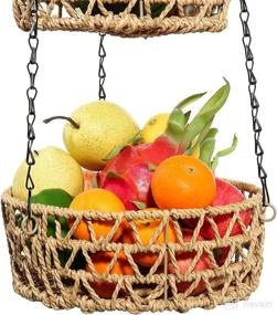 img 2 attached to 🥦 G.a HOMEFAVOR 3-Tier Hanging Fruit Basket, Paper Rope Woven Vegetable Storage and Fruit Organizer - Kitchen Countertop Space Saver - Adjustable Chain - Beige