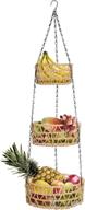 🥦 g.a homefavor 3-tier hanging fruit basket, paper rope woven vegetable storage and fruit organizer - kitchen countertop space saver - adjustable chain - beige логотип