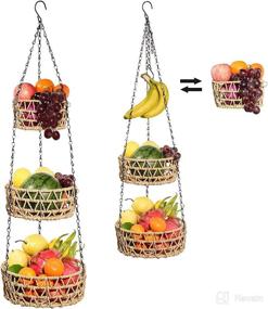 img 3 attached to 🥦 G.a HOMEFAVOR 3-Tier Hanging Fruit Basket, Paper Rope Woven Vegetable Storage and Fruit Organizer - Kitchen Countertop Space Saver - Adjustable Chain - Beige