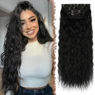 4pcs clip in hair extensions for women - 20in long curly wavy off black double weft synthetic thick full head hairpieces logo