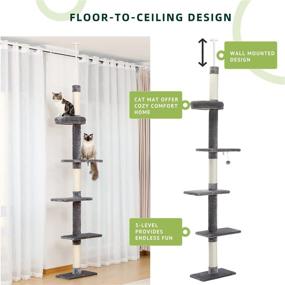 img 2 attached to 🐱 Adjustable 5-Tier Floor to Ceiling Cat Tower - PETEPELA Tall Kitty Climbing Activity Center with Scratching Post, Cozy Bed, Dangling Ball for Indoor Cats - Updated Grey