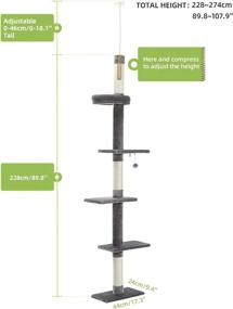 img 3 attached to 🐱 Adjustable 5-Tier Floor to Ceiling Cat Tower - PETEPELA Tall Kitty Climbing Activity Center with Scratching Post, Cozy Bed, Dangling Ball for Indoor Cats - Updated Grey