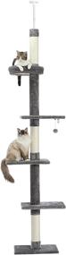 img 4 attached to 🐱 Adjustable 5-Tier Floor to Ceiling Cat Tower - PETEPELA Tall Kitty Climbing Activity Center with Scratching Post, Cozy Bed, Dangling Ball for Indoor Cats - Updated Grey