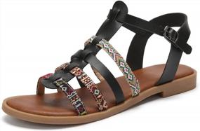 img 4 attached to Gracosy Open-Toe Flat Sandals For Women - Anti-Slip, Comfy, And Ethnic Bohemia Style With Ankle Buckle, Woven Straps, And Perfect For Daily Vacation Walking At The Beach Or Anywhere
