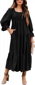 img 4 attached to Женское платье миди с пышными рукавами и квадратным вырезом Minclouse, повседневные свободные платья Babydoll с карманами