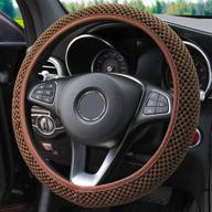 🚗 enhance your driving comfort with the elastic stretch steering wheel cover - universal 15 inch car accessory, microfiber breathable ice silk - anti-slip, odorless - easy carry, warm in winter and cool in summer (brown) логотип