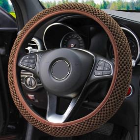 img 4 attached to 🚗 Enhance Your Driving Comfort with the Elastic Stretch Steering Wheel Cover - Universal 15 Inch Car Accessory, Microfiber Breathable Ice Silk - Anti-Slip, Odorless - Easy Carry, Warm in Winter and Cool in Summer (Brown)