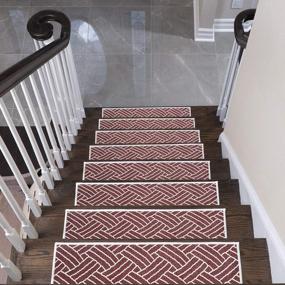 img 3 attached to 13-Pack Maroon 9" X 28" Anti-Slip Sisal Design Stair Treads By SussexHome - 70% Cotton & Double Adhesive Tape For Easy Installation & Extra Grip Safety.