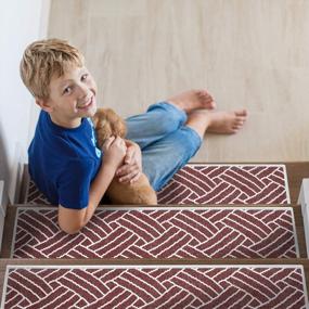 img 2 attached to 13-Pack Maroon 9" X 28" Anti-Slip Sisal Design Stair Treads By SussexHome - 70% Cotton & Double Adhesive Tape For Easy Installation & Extra Grip Safety.