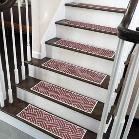 img 4 attached to 13-Pack Maroon 9" X 28" Anti-Slip Sisal Design Stair Treads By SussexHome - 70% Cotton & Double Adhesive Tape For Easy Installation & Extra Grip Safety.