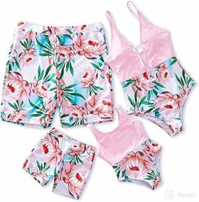 img 4 attached to Family Matching Swimwear: IFFEI Coconut Tree Print V Neck One Piece Bathing Suit for Mommy and Me