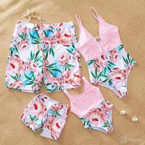 img 1 attached to Family Matching Swimwear: IFFEI Coconut Tree Print V Neck One Piece Bathing Suit for Mommy and Me