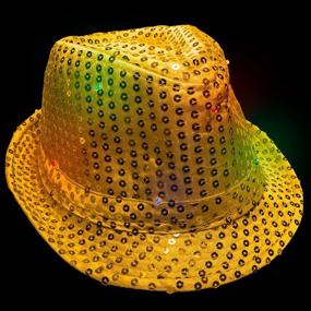 img 4 attached to Lumistick LED Flashing Sequined Fedora Blinking Party Hat (Yellow, 3 Fedora)