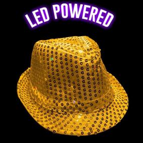 img 1 attached to Lumistick LED Flashing Sequined Fedora Blinking Party Hat (Yellow, 3 Fedora)