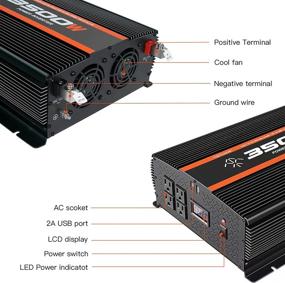 img 2 attached to 🔌 NGNWOB 3500W Power Inverter for RV Truck & Car, Solar Converter DC12V to AC 110V, Intelligent LCD Display, 4AC Outlets, 2USB Ports - Ideal for Semi Truck, RV, Off-Grid Solar Systems