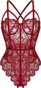 img 4 attached to Women'S Floral Lace One Piece Teddy Bodysuit Babydoll Chemise Sleepwear By Klier Lingerie
