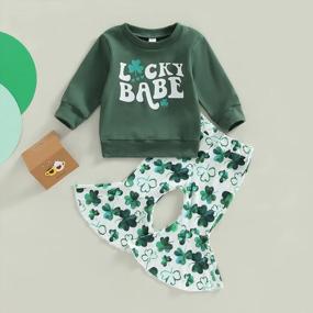 img 3 attached to Adorable Toddler Girl Festival Attire: Crewneck Sweatshirt Pullover With Bell Bottom Flare Pants Set