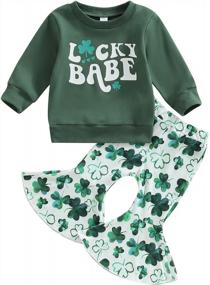 img 4 attached to Adorable Toddler Girl Festival Attire: Crewneck Sweatshirt Pullover With Bell Bottom Flare Pants Set