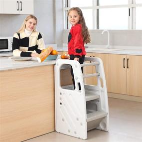 img 3 attached to 🪜 SDADI Children's Step Stool: Adjustable Height Plastic Kitchen Learning Stool for Toddlers - White PLT01W