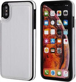 img 2 attached to OT ONETOP 6.5 Inch IPhone Xs Max Wallet Case With Card Holder - Premium PU Leather Case With Kickstand, Double Magnetic Clasp, Durable Shockproof Cover, And Convenient Card Slots (White)