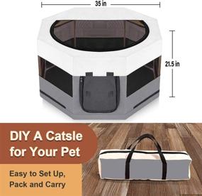 img 1 attached to 🐱 Meow&Woof Cat Playpen: Sturdy Wood Frame Cage for Indoor Cats & Small Animals (35" W21.5 H, Mist)