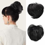 2pcs tousled clip-in messy hair bun extensions with interlocking clips - black logo