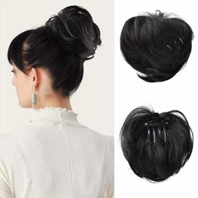 img 4 attached to 2PCS Tousled Clip-In Messy Hair Bun Extensions With Interlocking Clips - Black