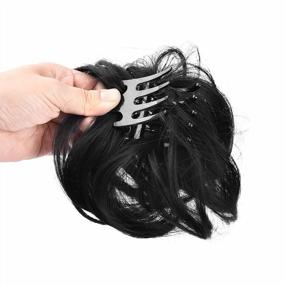 img 1 attached to 2PCS Tousled Clip-In Messy Hair Bun Extensions With Interlocking Clips - Black