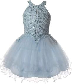 img 4 attached to Exquisite Sparkle Rhinestones Bridesmaid Pageant Champagne Dresses for Girls' Clothing