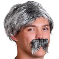 skeleteen grandpa wig and mustache set - realistic salt and pepper hair old person costume accessories for youth logo