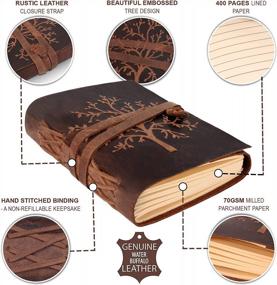 img 2 attached to Leather Journal Notebook For Women - Embossed Tree Of Life, 7 X 5 Inches Mens Diary With 400 Pages Lined Paper College Ruled - Inspirational Gift Idea.