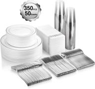 🍽️ mcirco 350 piece silver dinnerware set - plastic plates, silverware, cups & linen-like napkins - 50 guest disposable silver dinner solution logo