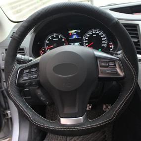 img 2 attached to 🔹 Настоящая кожаная индивидуальная обивка руля для Subaru Forester 2014-2016, XV Crosstrek 2013-2015, Legacy 2012-2014, Impreza 2012-2015, Outback 2012-2014 - аксессуары JI Loncky