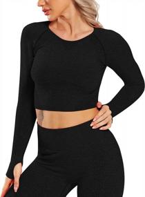 img 4 attached to STARBILD Women's Seamless Long Sleeve Yoga Crop Top with Thumb Holes - Compression Workout Active Shirts