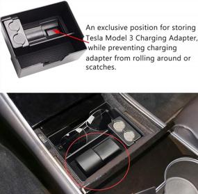 img 2 attached to Jaronx Tesla Model 3 Model Y Center Console Organizer Tray With Charging Adapter & Coin Box - Compatible With Tesla Model 3 2017-2020 & Model Y 2017-2020