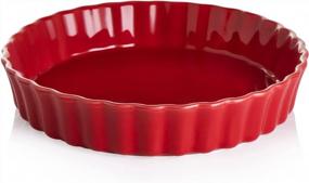 img 4 attached to Ceramic Pie Pan For Baking 9.5 Inch Round Wavelet Fringe Non-Stick Pie Plate Pumpkin Apple Pots Red