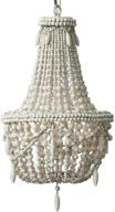 vintage distressed wood beaded basket chandelier with three lights, white pendant perfect for farmhouse, bedroom, and chic decor - kunmai bead chandeliers logo