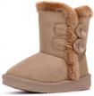 warm winter boots for boys and girls with faux fur lining and button detail by lonsoen logo
