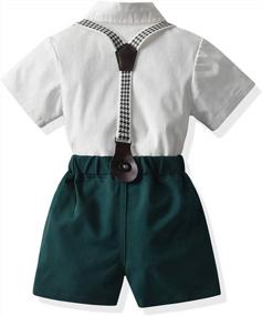 img 3 attached to JunNeng Baby Toddler Boy Gentleman Shorts Sets Flomal Suits,Infant Dress Bowtie Shirt With Bowtie+Suspender Short