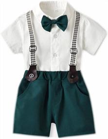 img 4 attached to JunNeng Baby Toddler Boy Gentleman Shorts Sets Flomal Suits,Infant Dress Bowtie Shirt With Bowtie+Suspender Short