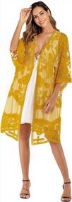 img 3 attached to Women'S Sexy Lace Crochet Swimsuit Cover Up - Bright Yellow Bathing Suit Beach Kimono Cardigan Dress