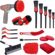 🚗 rerisen 19 pieces car cleaning tools kit: ultimate auto detailing brush set for wheels, dashboard, interior, exterior, leather, air vents, emblems (red) logo