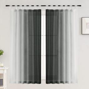 img 3 attached to Gray And White Ombre Sheer Curtains Linen Tab Top Light Filtering Semi Sheer Gradient Window Curtain Pair For Bedroom Living Room, Yakamok Set Of 2 Panels (52 X 63 Inch)