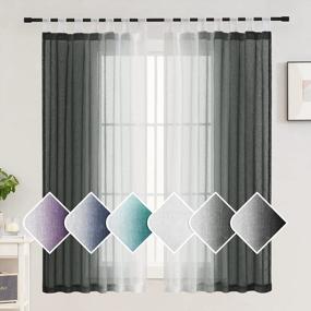 img 4 attached to Gray And White Ombre Sheer Curtains Linen Tab Top Light Filtering Semi Sheer Gradient Window Curtain Pair For Bedroom Living Room, Yakamok Set Of 2 Panels (52 X 63 Inch)