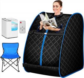 img 4 attached to 🧖 Himimi Upgraded 2.5L Foldable Steam Sauna for Home Spa Relaxation, Portable and Indoor, 60 Minute Timer, with Chair and Remote Control (Triangle, Blue)