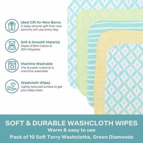 img 1 attached to 10-Pack Soft Terry Washcloth Wipes Set For Newborn Boys And Girls - Green Diamonds - Spasilk