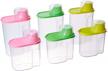 bpa-free plastic food saver containers - set of 6, large & small in pink, green and yellow (qi003216.6) logo