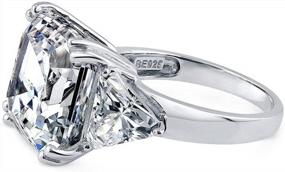 img 2 attached to Sterling Silver Asscher Cut Cubic Zirconia 3-Stone Wedding Engagement Ring - Statement Anniversary Ring For Women, Rhodium Plated (Size 4-10) By BERRICLE