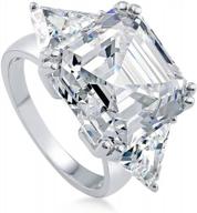 обручальное обручальное кольцо с 3 камнями и кубическим цирконием огранки ашер из стерлингового серебра - эффектное юбилейное кольцо для женщин, родиевое покрытие (размер 4-10) от berricle логотип